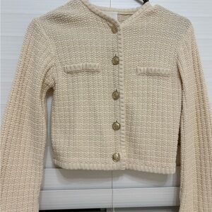 Cream Textured Cardigan with Gold Buttons